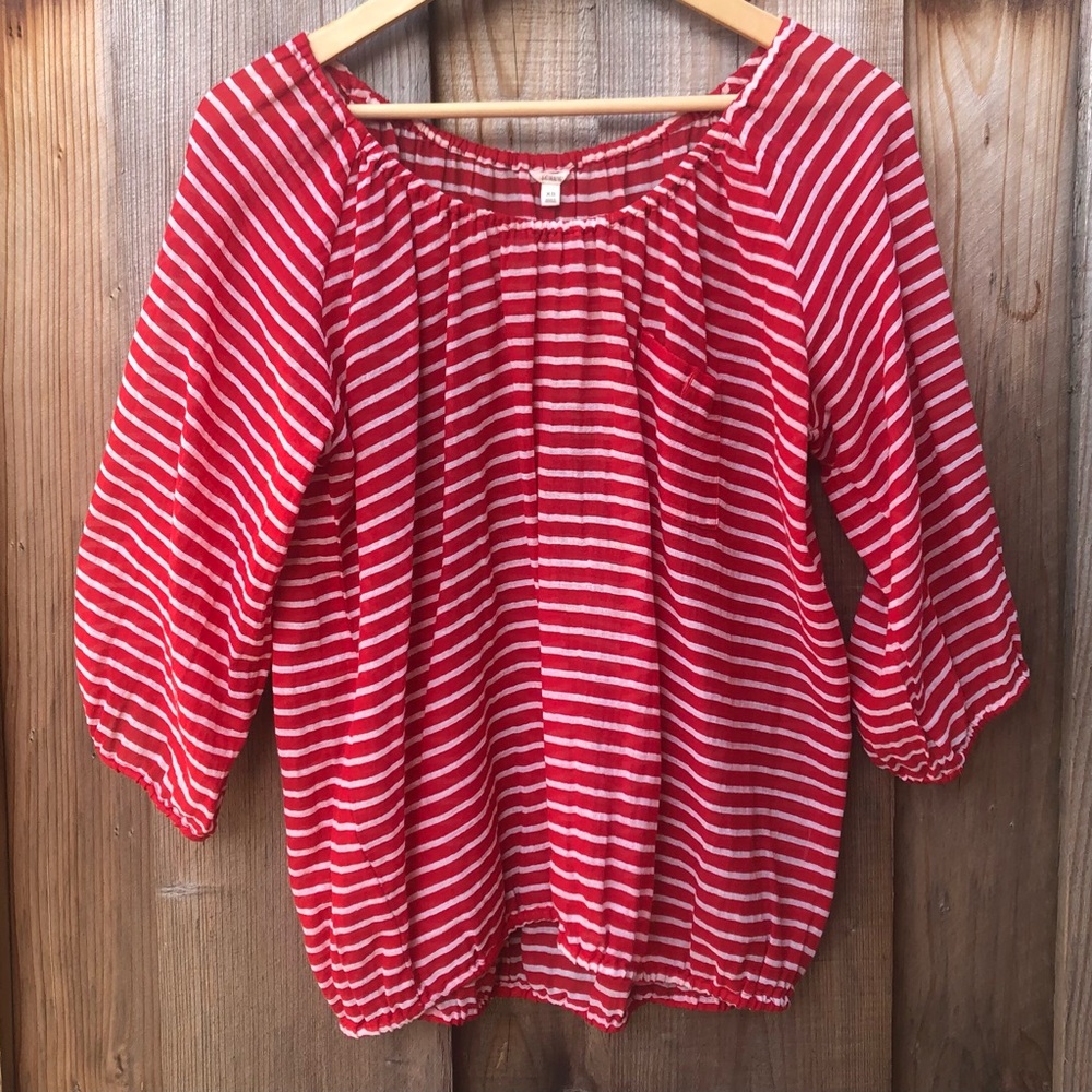 J. Crew striped linen blouse/top. Red & white. Size XS (fit Medium - OVERSIZED)